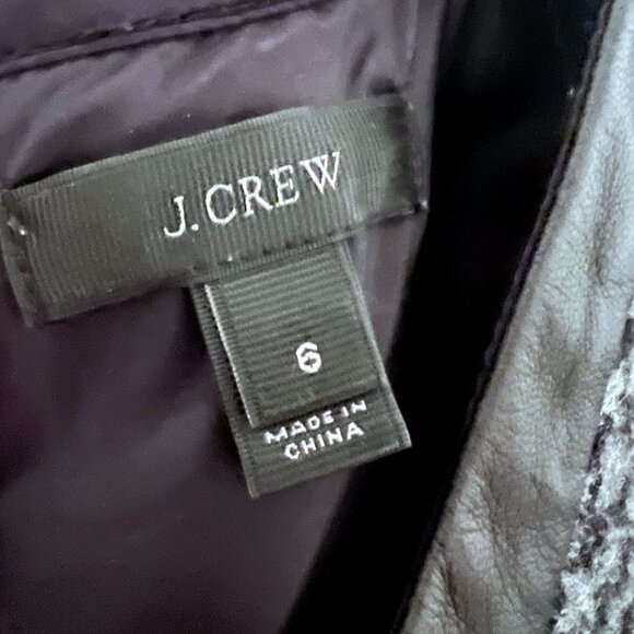 J. Crew Gray Black Tweed Wool Mixed Hounds Tooth Leather Collar Shift Dress Sz 6 - Picture 8 of 13